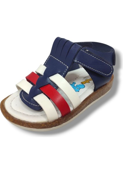 Şirinbebe 1580-20 3 Şerit Bağlama Erkek Çocuk Sandalet Lacivert Beyaz 21-25