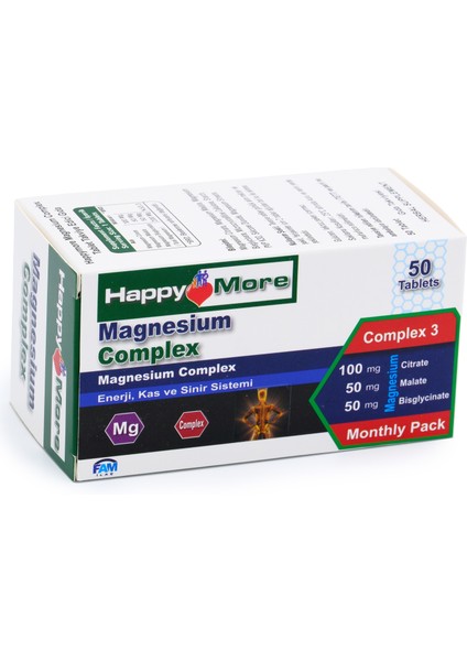 HappyMore Magnezyum Malat Bisglisinat ve Sitrat Kompleksi İçeren 50 Çentikli Tablet Takviye Edici Gıda fırsatları