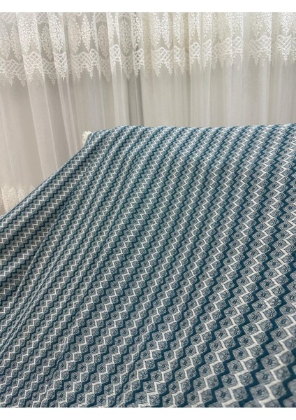 Pamuklu Zikzak Desen Yeni Nesil Koltuk Örtüsü Kotmavi