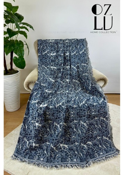 Pamuklu Yeni Nesil Koltuk - Çekyat Örtüsü 170X220 Mermer Desen Kotmavi Koltuk Şalı
