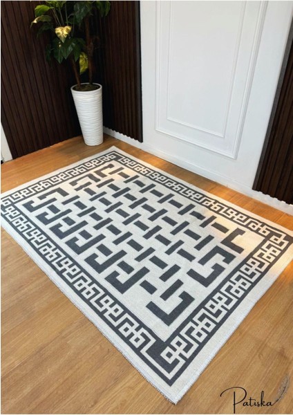 Patiska Yıkanabilir Dekoratif Labirent Desen Pamuk Bukle Kilim