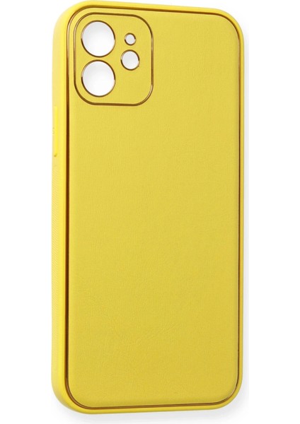 Iphone 12 Mini Kılıf Coco Deri Silikon Kapak - Sarı Drstr