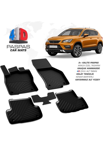 Seat Ateca 4D Havuzlu Paspas Siyah 2016 ve Sonrası
