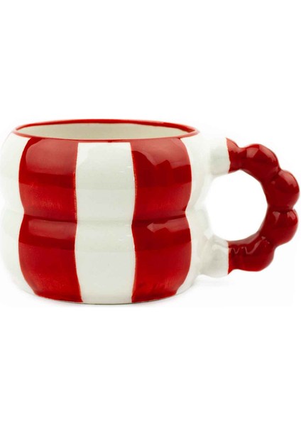 Kırmızı Çizgili El Boyama Kabartma Desen Krem Parlak Harmoni Kupa - El Işçiliği Hediyelik Kupa fiyatları