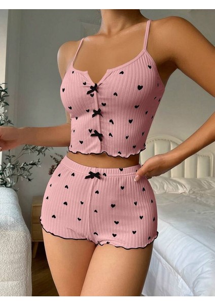 Kadın Beyaz Askılı Desenli Gecelik Pijama Şortlu Takımı Bella fiyatları