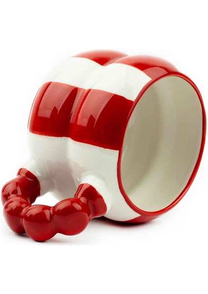 Kırmızı Çizgili El Boyama Kabartma Desen Krem Parlak Harmoni Kupa - El Işçiliği Hediyelik Kupa modelleri