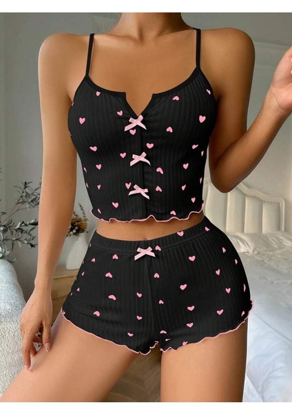 Kadın Beyaz Askılı Desenli Gecelik Pijama Şortlu Takımı Bella fiyatları