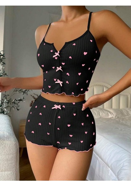 Kadın Beyaz Askılı Desenli Gecelik Pijama Şortlu Takımı Bella fırsatları