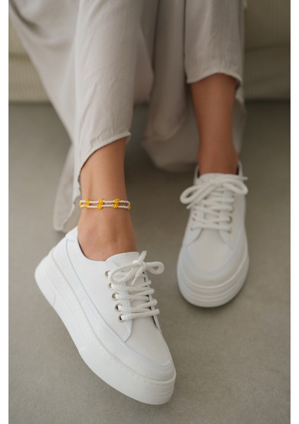 Peint Yüksek Tabanlı Bağcıklı Sneaker- Beyaz modelleri