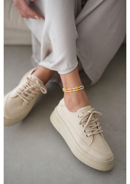 Peint Yüksek Tabanlı Bağcıklı Sneaker- Bej modelleri
