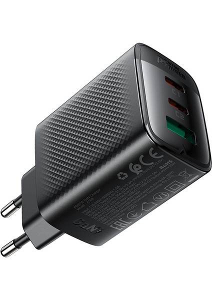 67W PD 2X USB-C + USB-A 3 Port Hızlı Şarj Aleti Isı Düşüren GaN Destekli Akım Korumalı Güç Adaptörü iPhone & Android & iPad & MacBook Type-C - A108 (Acefast Türkiye Garantili)