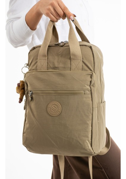 Sanmorris Unisex Suya Dayanıklı Krinkıl Kumaş Çok Gözlü Büyük Boy Laptop Okul ve Sırt Çantası