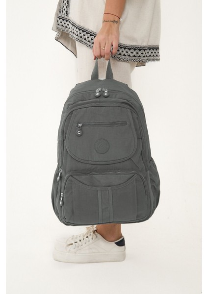 Sanmorris Unisex Suya Dayanıklı Krinkıl Kumaş Çok Gözlü Laptop Okul ve Sırt Çantası