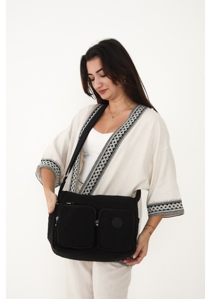 Sanmorris Kadın Suya Dayanıklı Paraşüt Kumaş Çok Gözlü Ayarlanabilir Çapraz Askılı Omuz Çantası 3054