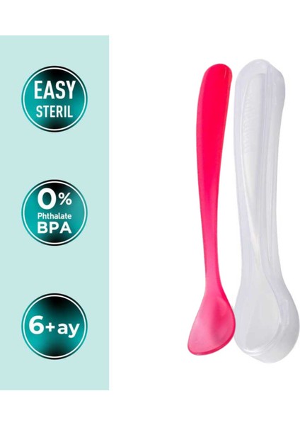 Ergonomik Beslenme Mama Kaşığı & Saklama Kutusu, Pembe & Beyaz, 6ay+, İkili Set modelleri
