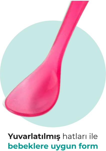 Ergonomik Beslenme Mama Kaşığı & Saklama Kutusu, Pembe & Beyaz, 6ay+, İkili Set