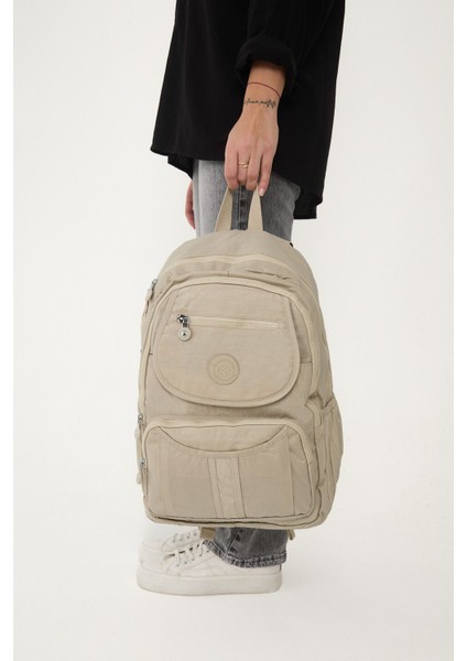 Sanmorris Unisex Suya Dayanıklı Krinkıl Kumaş Çok Gözlü Laptop Okul ve Sırt Çantası