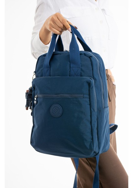 Sanmorris Unisex Suya Dayanıklı Krinkıl Kumaş Çok Gözlü Büyük Boy Laptop Okul ve Sırt Çantası