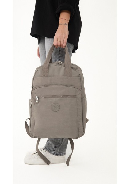 Sanmorris Unisex Suya Dayanıklı Orta Boy Krinkıl Kumaş Çok Gözlü Laptop Okul ve Seyahat Sırt Çantası