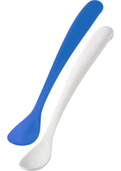 Ergonomik Beslenme Mama Kaşığı & Saklama Kutusu, Mavi & Beyaz, 6ay+, İkili Set