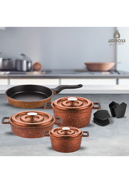 7 Parça Copper Döküm Tencere Seti (Bakır - Kırçıllı)