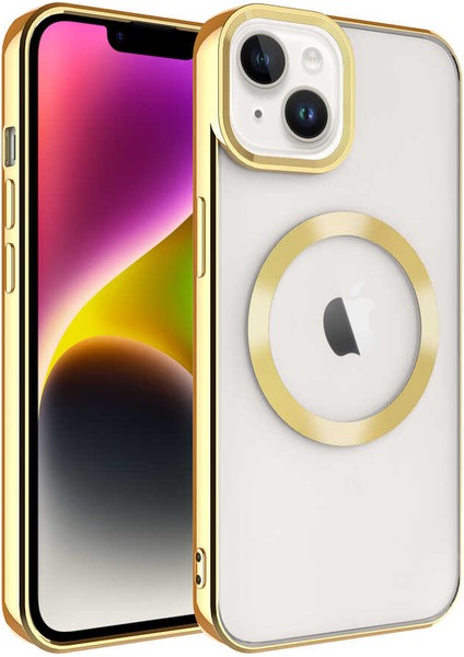 iPhone Uyumlu 14 Kılıf M-Safe Wireless Şarj Özellikli Zore Setro Silikon-Gold