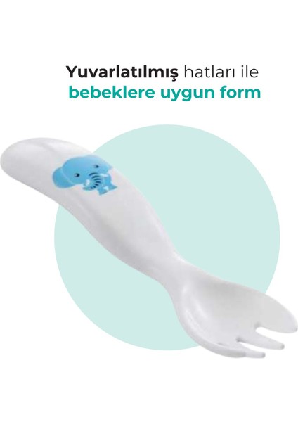 Eğitici Ergonomik Bebek Mama Kaşık Çatal Seti, Fil Desenli, Beyaz fiyatları