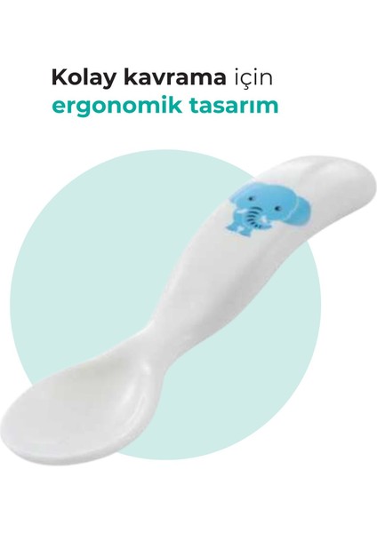 Eğitici Ergonomik Bebek Mama Kaşık Çatal Seti, Fil Desenli, Beyaz modelleri