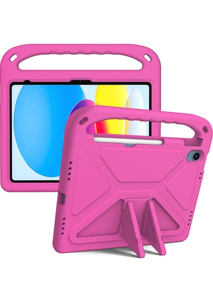 iPad (2025)/10.9 (2022) Taşınabilir El Tutacağı Eva Tablet Kılıfı Katlanabilir Destekli Darbeye Dayanıklı Koruyucu Kılıf-Gül (Yurt Dışından)