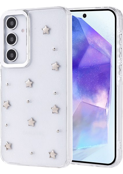 Galaxy Uyumlu A35 Kılıf Airbag Tasarımlı Simli Şeffaf Zore Kutup Kapak-Yıldız