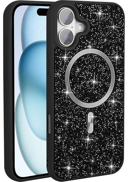 iPhone Uyumlu 16 Kılıf Pırlanta Tasarımlı M-Safe Şarj Özellikli Zore Mozaik Silikon Kapak