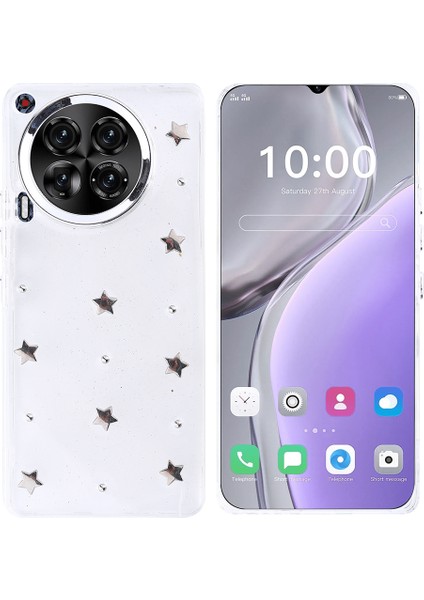 Tecno Camon 30 4g Kılıf Airbag Tasarımlı Simli Şeffaf Zore Kutup Kapak-Yıldız