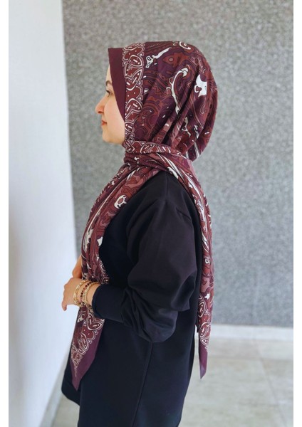 Retro Desenli Kadın Şal Bordo Estascarf modelleri