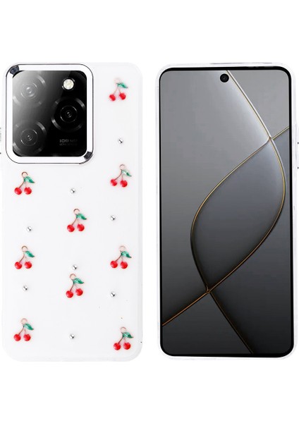 Tecno Spark 20 Pro 5g Kılıf Airbag Tasarımlı Simli Şeffaf Zore Kutup Kapak-Kiraz