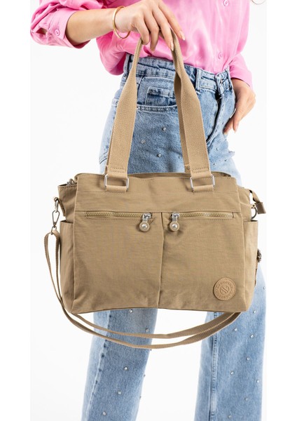 Sanmorris Kadın Büyük Boy Bölmeli Suya Dayanıklı Krinkıl Kumaş Çapraz ve Omuz Askılı Çanta 3026