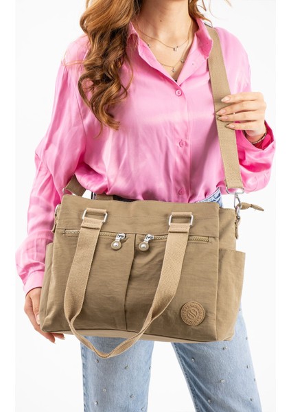 Sanmorris Kadın Büyük Boy Bölmeli Suya Dayanıklı Krinkıl Kumaş Çapraz ve Omuz Askılı Çanta 3026 modelleri