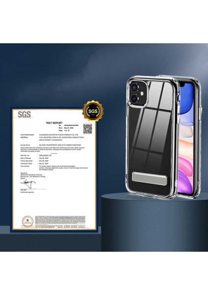 iPhone Uyumlu 11 Kılıf Standlı Şeffaf Silikon Zore L-Stand Kapak