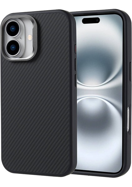 iPhone Uyumlu 16 Plus Kılıf M-Safe Şarj Özellikli Karbon Fiber Görünümlü Zore Troy Kapak