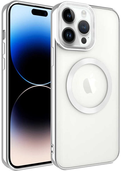 iPhone Uyumlu 14 Pro Kılıf M-Safe Wireless Şarj Özellikli Zore Setro Silikon-Gümüş