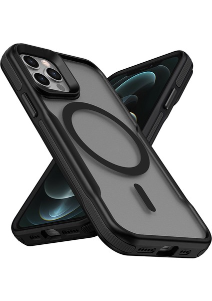 iPhone Uyumlu 12 Pro Max Kılıf M-Safe Şarj Özellikli Renkli Kenar Airbag Şeritli Zore Lamer Kapak