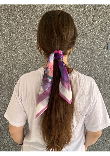 Şifon Saten Fular Desenli Fular Bandana Aksesuar