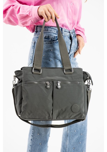 Sanmorris Kadın Büyük Boy Bölmeli Suya Dayanıklı Krinkıl Kumaş Çapraz ve Omuz Askılı Çanta 3026