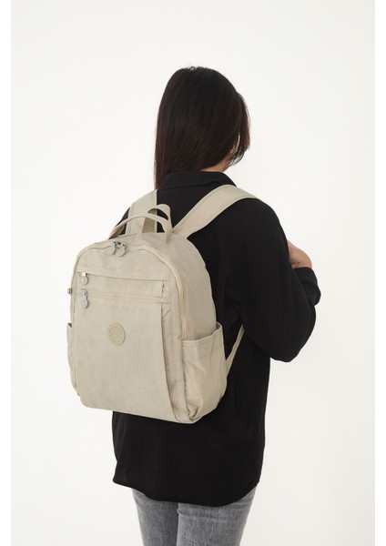 Sanmorris Unisex Suya Dayanıklı Krinkıl Kumaş Çok Gözlü Laptop Okul ve Sırt Çantası 3059