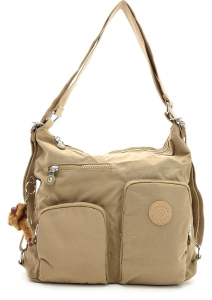 Sanmorris Kadın Bölmeli Suya Dayanıklı Krinkıl Kumaş Çapraz Askılı Omuz ve Sırt Çantası