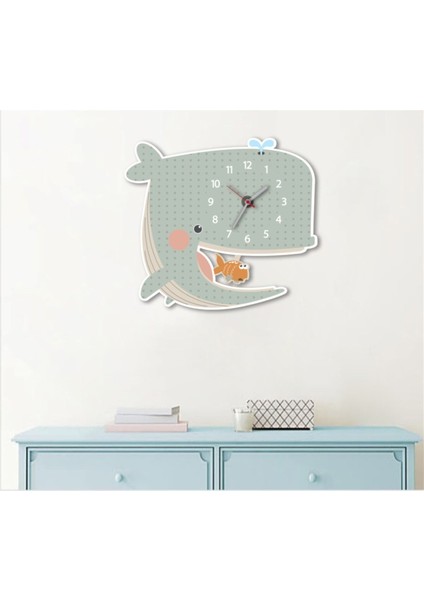 Renkli Ahşap Balina Sarkaçlı Çocuk Odası Duvar Saati fiyatları