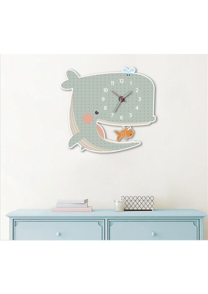 Renkli Ahşap Balina Sarkaçlı Çocuk Odası Duvar Saati modelleri