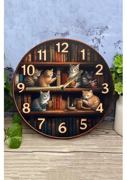 Sessiz Yuvarlak Ahşap Duvar Saati, Kuvars Hareketli, 2d Kedi Deseni modelleri