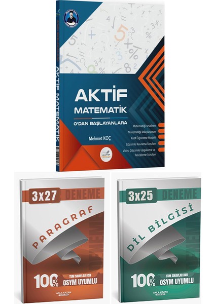 Aktif + Anla Kazan 2026 Tyt 0 Dan Matematik ve Paragraf Dil Bilgisi Deneme 3 Lü Set modelleri