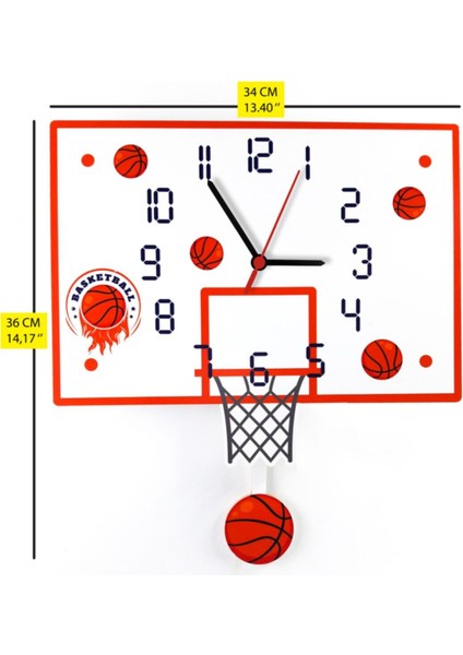 Renkli Ahşap Sarkaçlı Basketbol Temalı Çocuk Odası Duvar Saati fiyatları