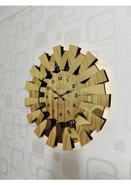 Işıklı 3D Piyano Aynalı Duvar Saati Sarı, Şık ve Modern Tasarım